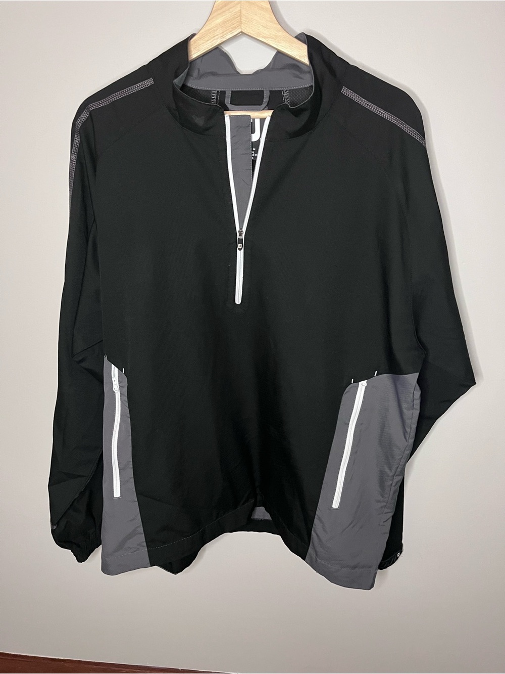 FootJoy Mens Quarter Zip Golf Pullover Jacket Black Grey Large FJ Outerwear